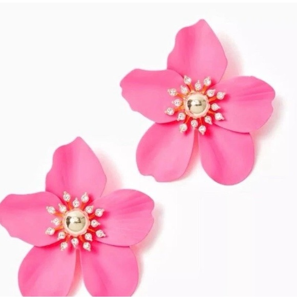New Lilly Pulitzer Pink Oversized Orchid Floral Earrings